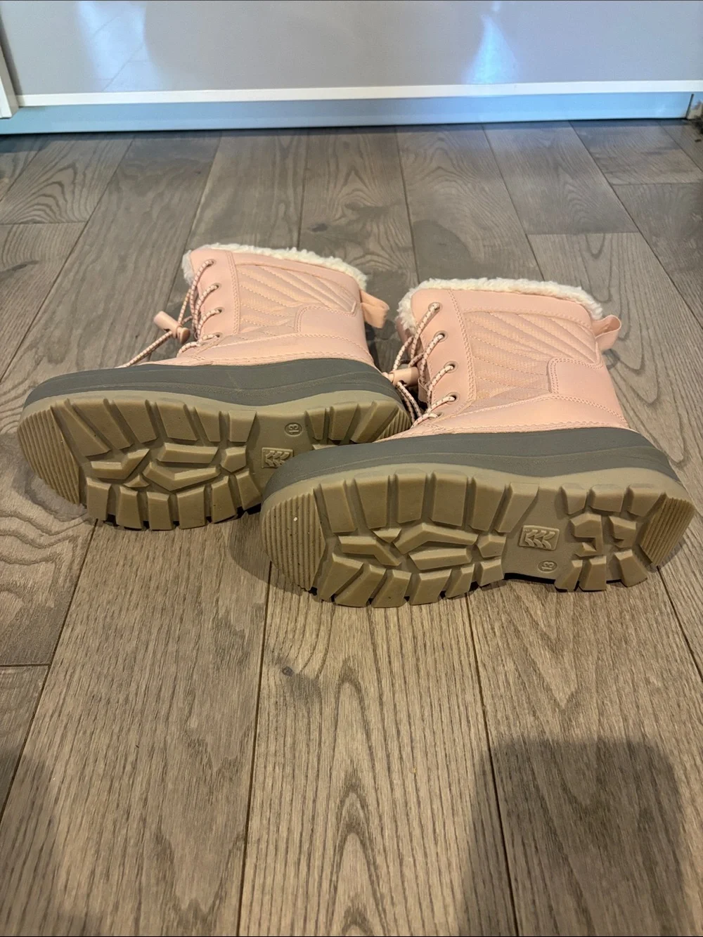 Girls Pink and Gray Kids Snow Boot with Faux-Fur Collar